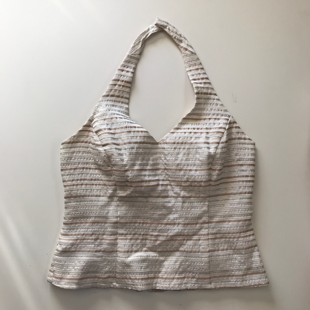XSCAPE SILVER & CREAM COCKTAIL EVENING HALTER TOP